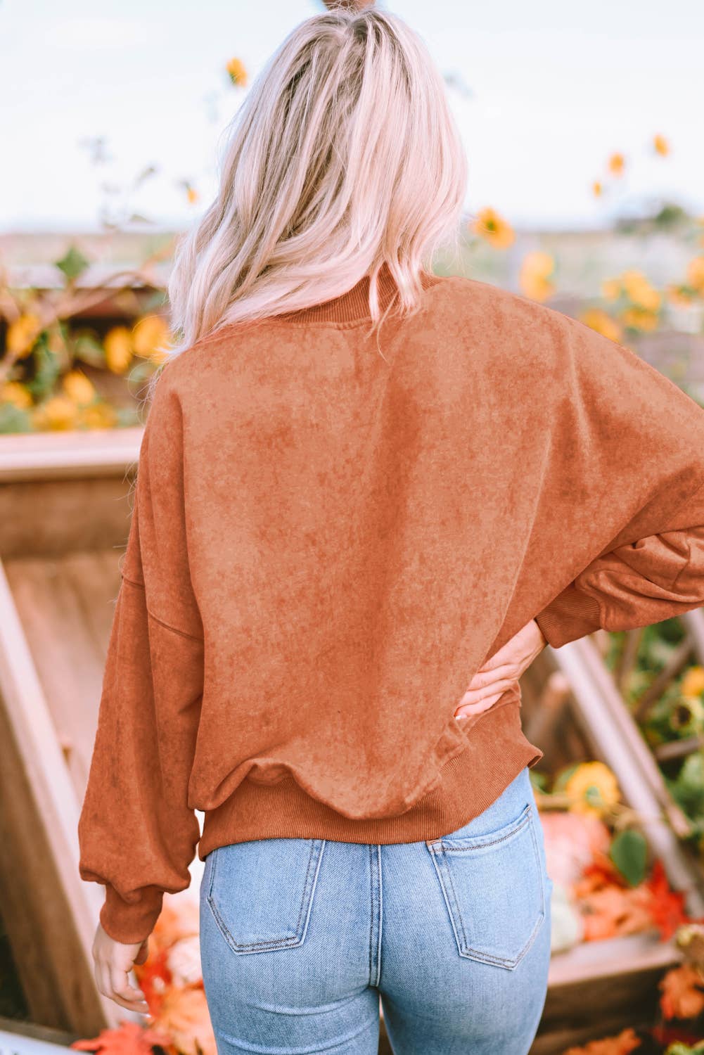 "Cozy Season" Orange Drop Shoulder Crew Neck Pullover Sweatshirt