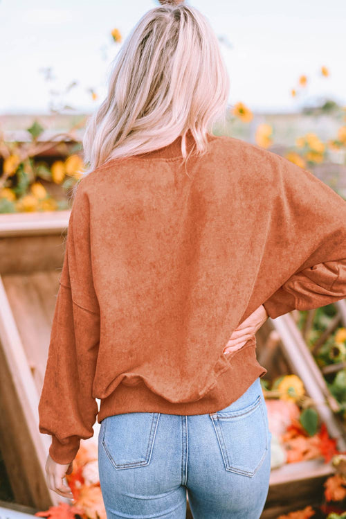 "Cozy Season" Orange Drop Shoulder Crew Neck Pullover Sweatshirt
