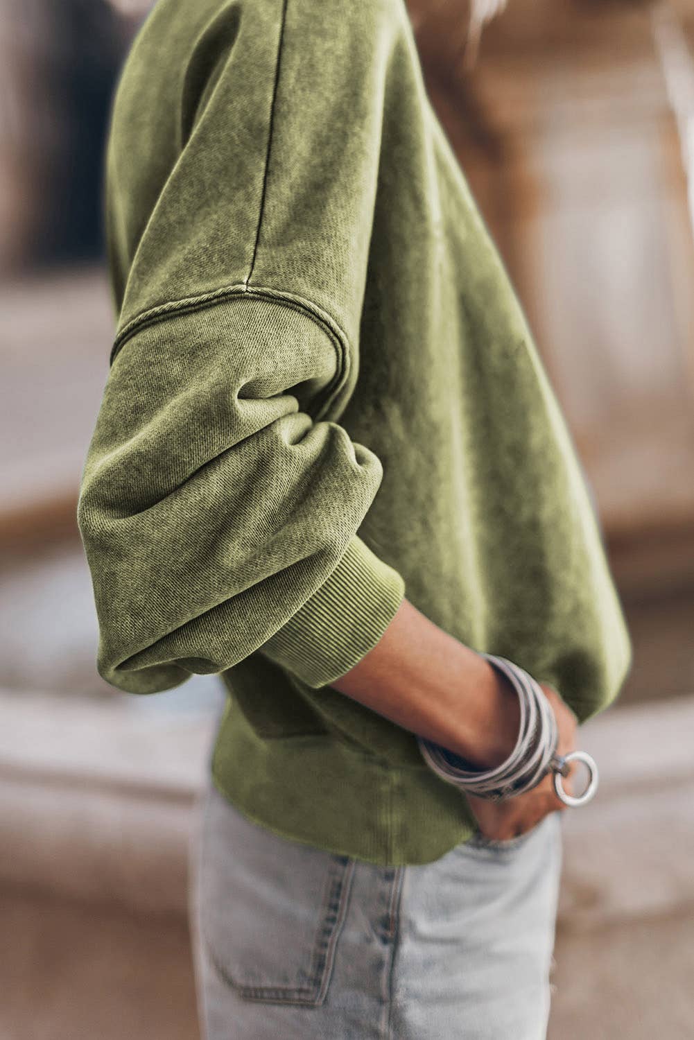 "Wicked Little Thing" Green Drop Shoulder Crew Neck Pullover Sweatshirt