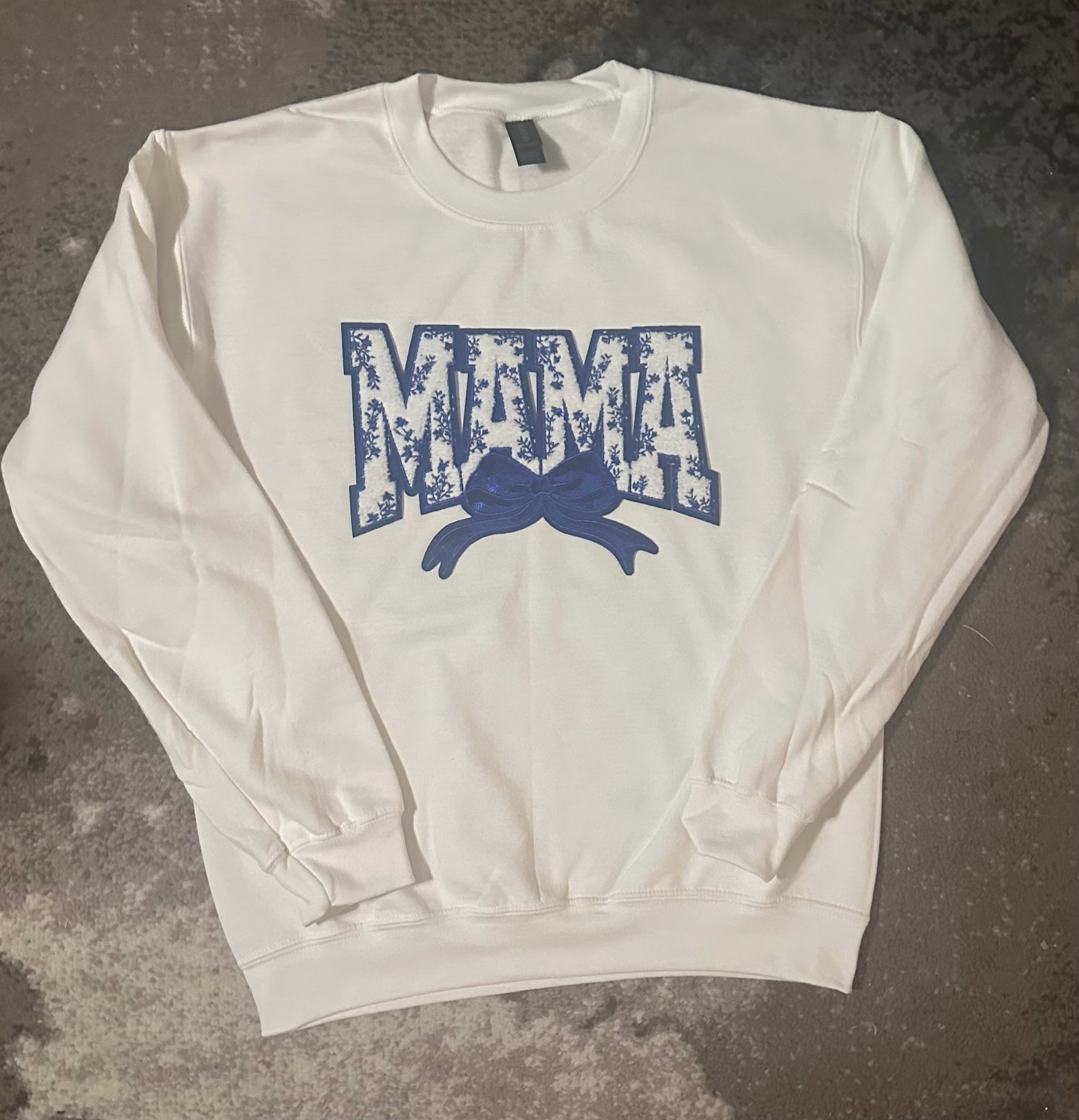 Blue Embroidered “Mama” Crewneck (White or Red)