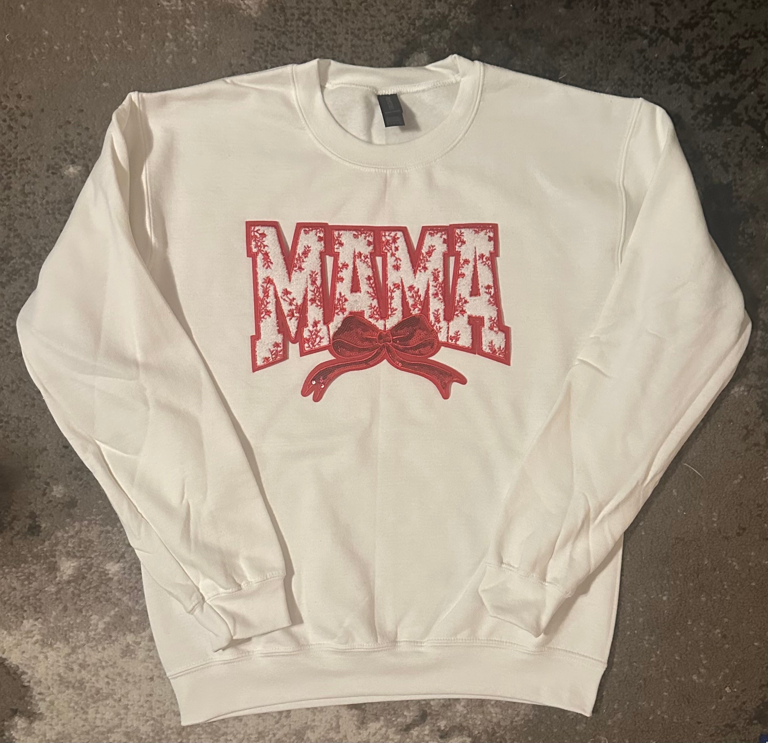 Red Embroidered “Mama” Crewneck (White or Red)