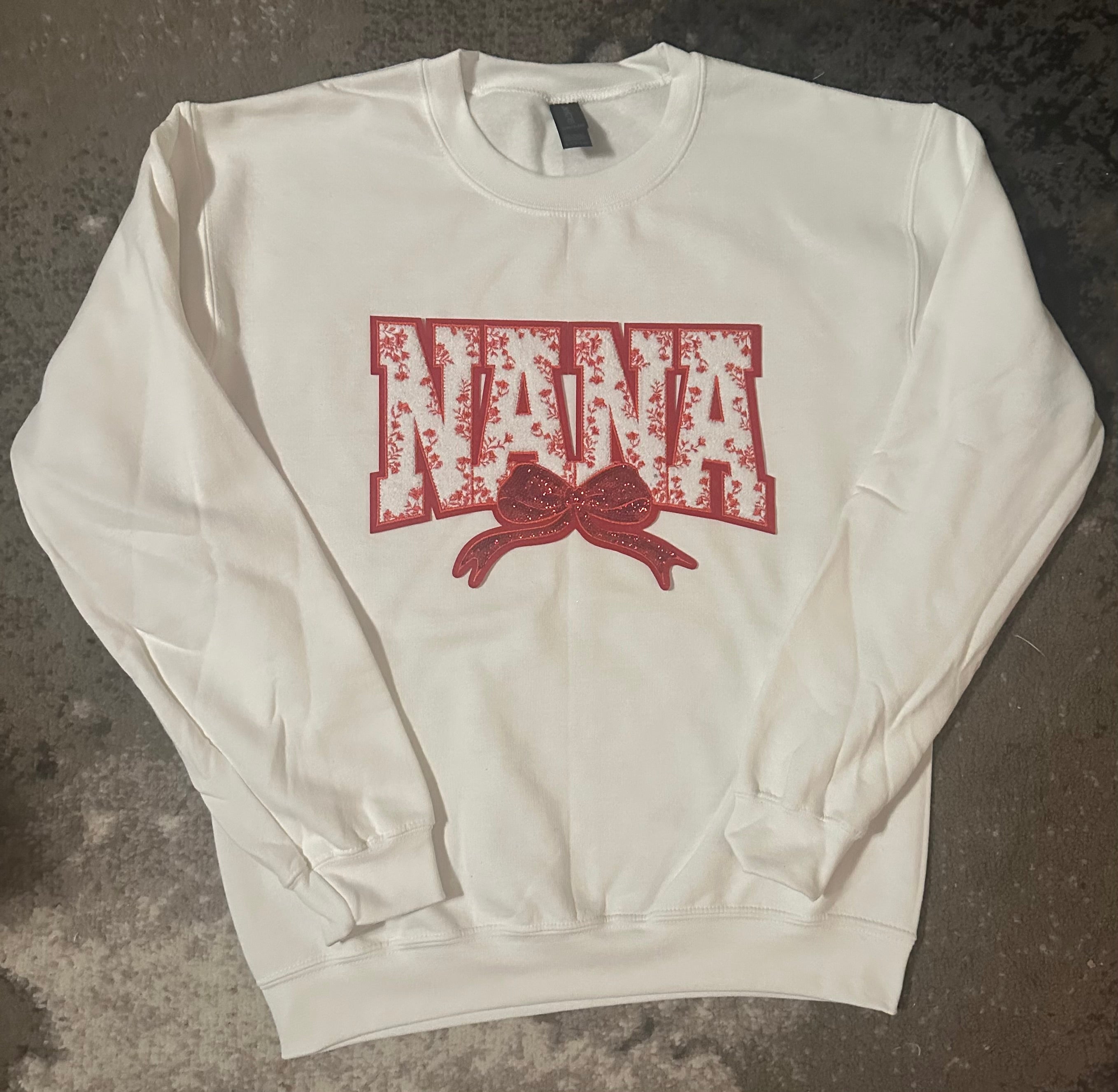 Red Embroidered “Nana” on Crewneck (White or Red)