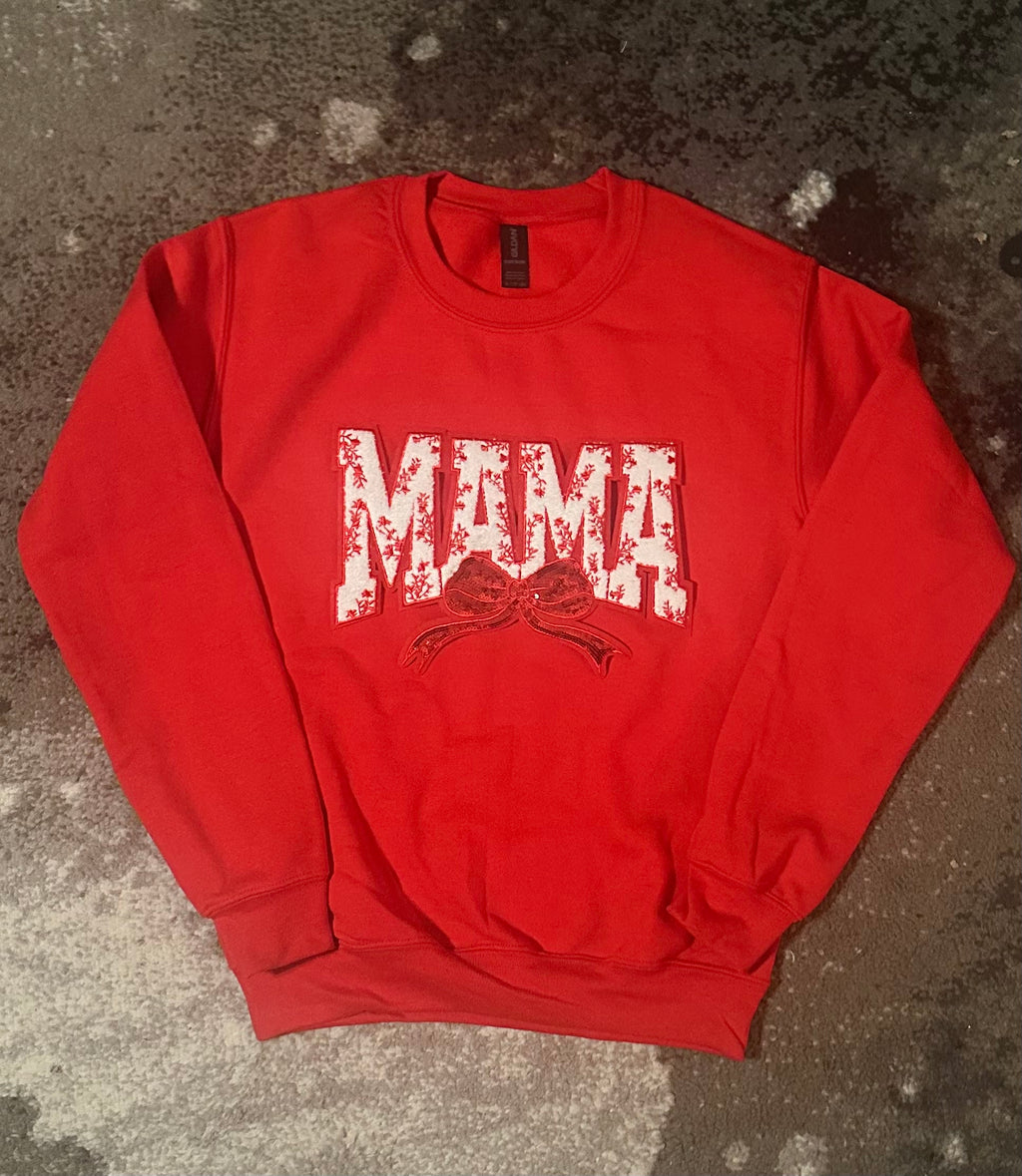 Red Embroidered “Mama” Crewneck (White or Red)