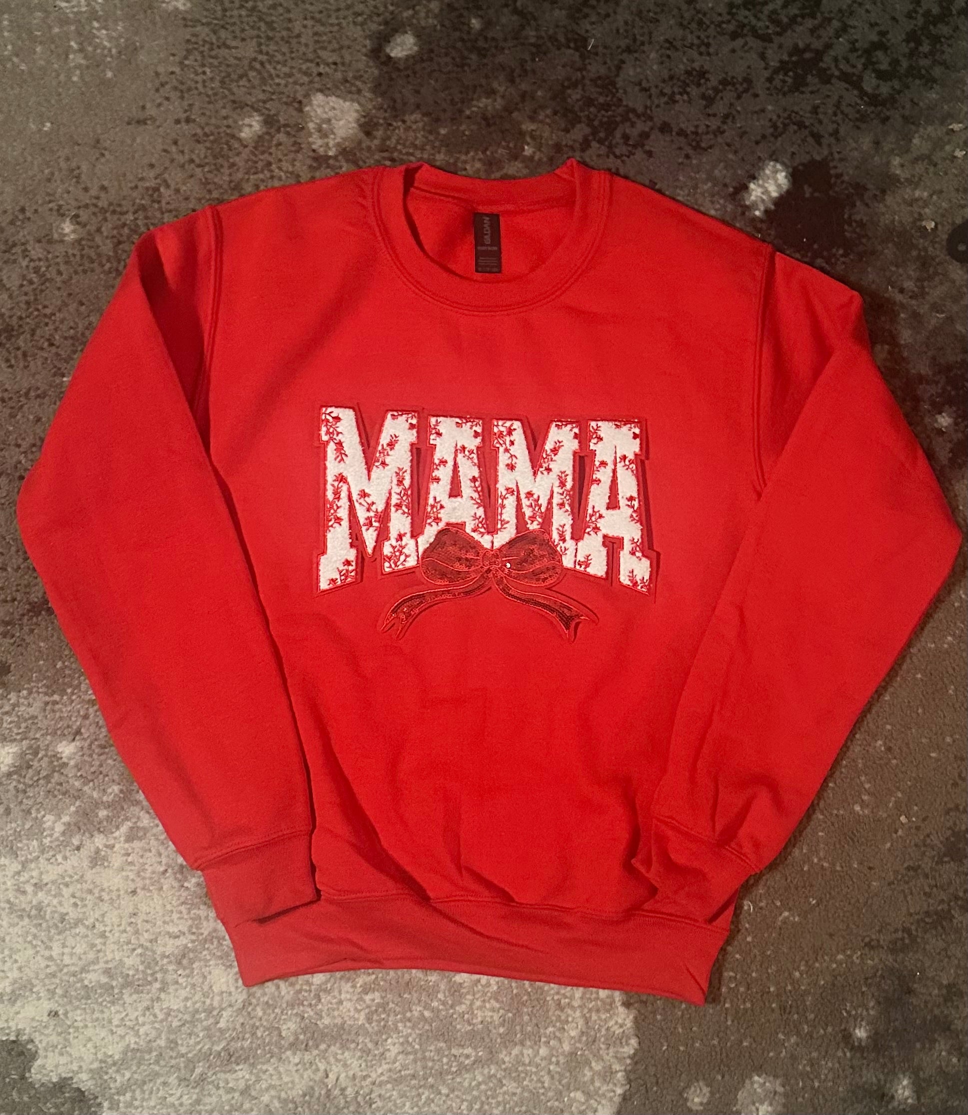 Red Embroidered “Mama” Crewneck (White or Red)