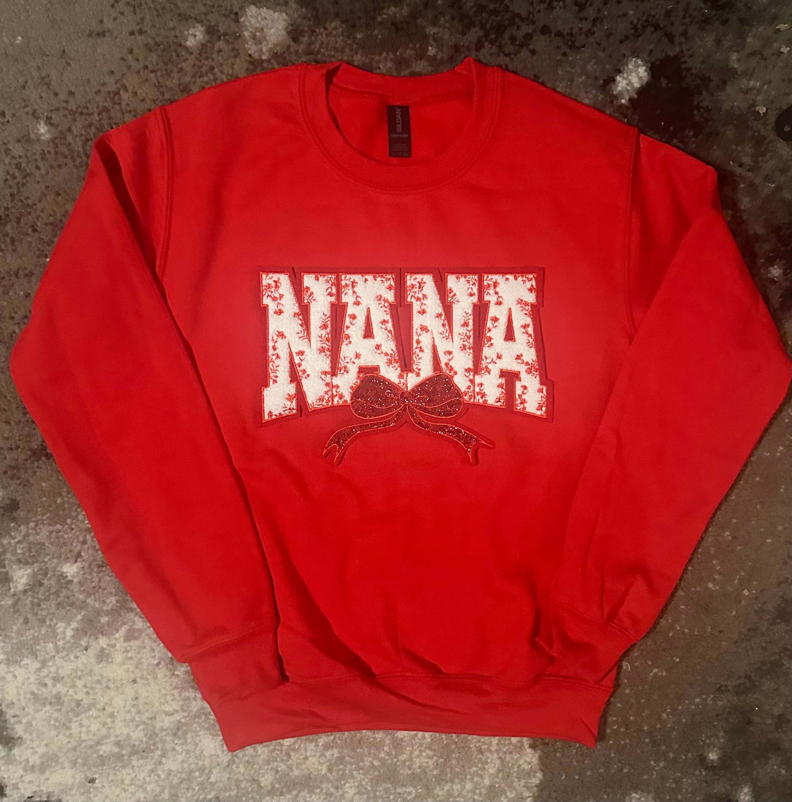 Red Embroidered “Nana” on Crewneck (White or Red)