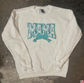 Teal Embroidered “Mama” White Crewneck