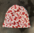 Red Bow Jersey Beanie with Red Hearts
