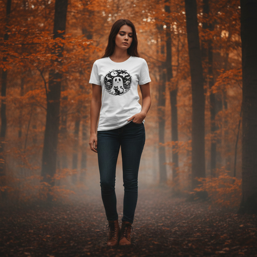 Friendly Ghost with Black Cat T-Shirt
