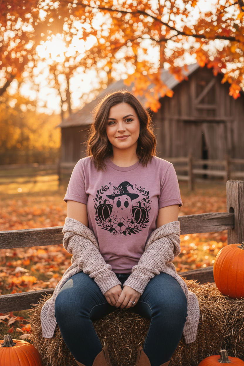 Friendly Ghost with Witchy hat T-shirt