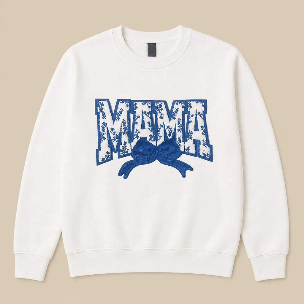 Blue Embroidered “Mama” Crewneck (White or Red)