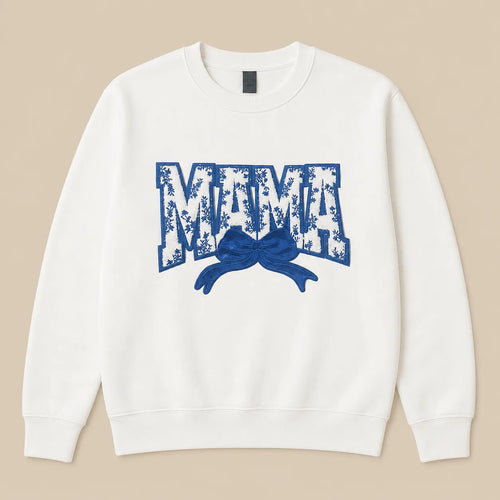 Blue Embroidered “Mama” Crewneck (White or Red)