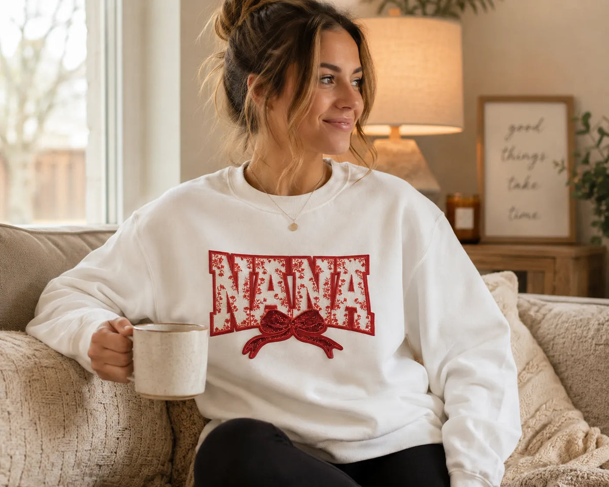 Red Embroidered “Nana” on Crewneck (White or Red)